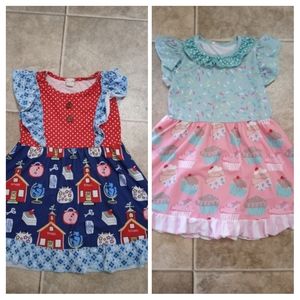 Girl's size 5/6 boutique dresses lot of 2 with cupcake and schoolhouse design